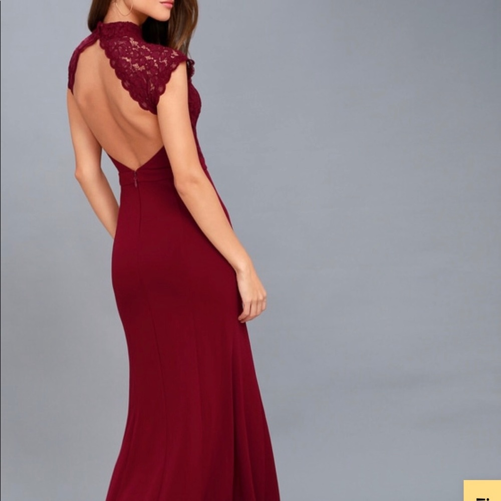 Crazy About You Burgundy Backless Lace Maxi Dress